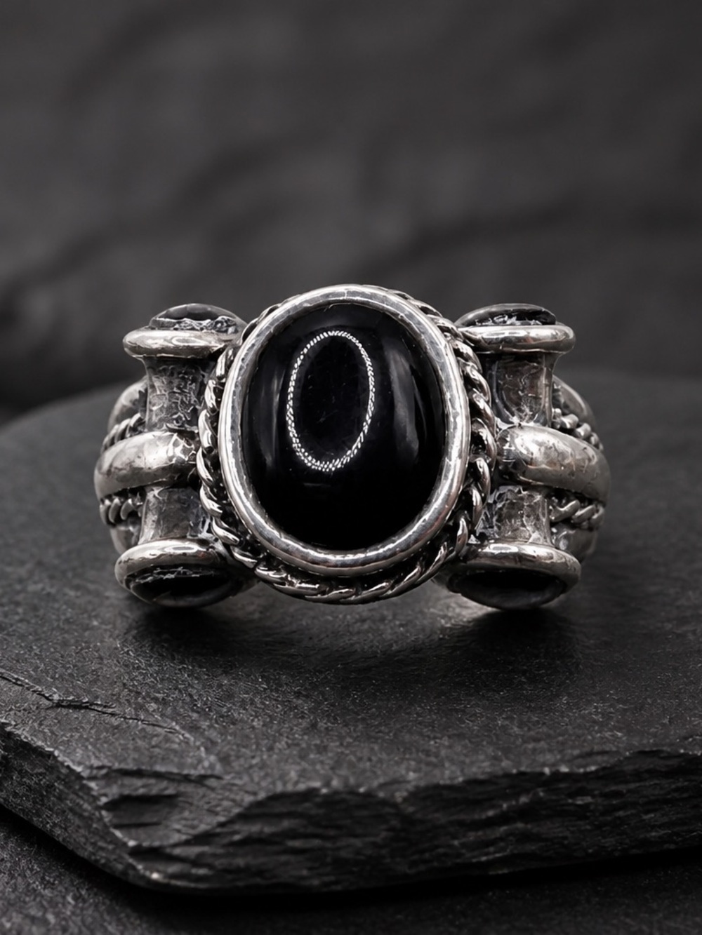 Size 6.5 Native American 925 Silver Black Onyx Statement Ring